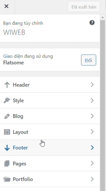 Chọn Footer trong menu tùy chỉnh