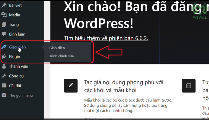 Mục giao diện nằm ở sidebar bên trái