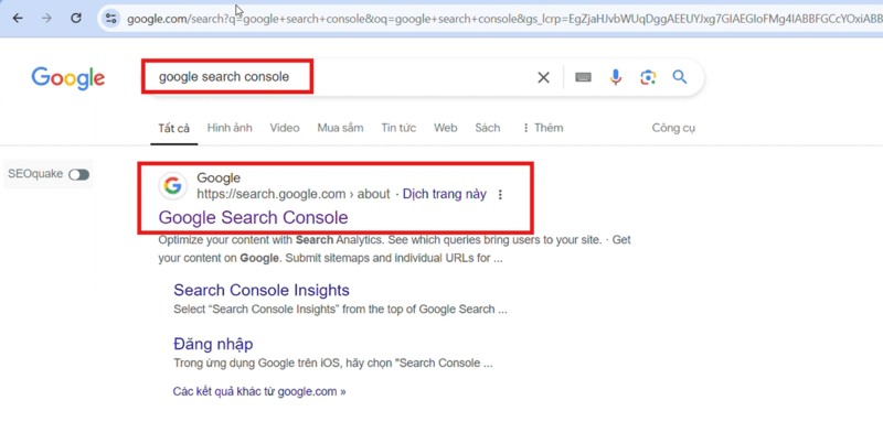 Vào trang Google Search Consol