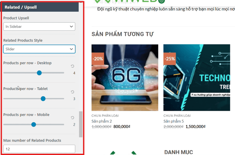 Giao diện tùy chỉnh Related / Upsell Products (Sản phẩm liên quan & upsell)