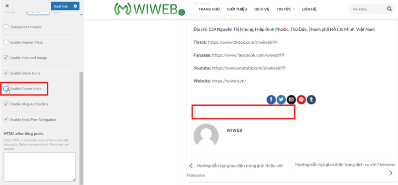 Sau khi chọn “Enable Footer Meta “