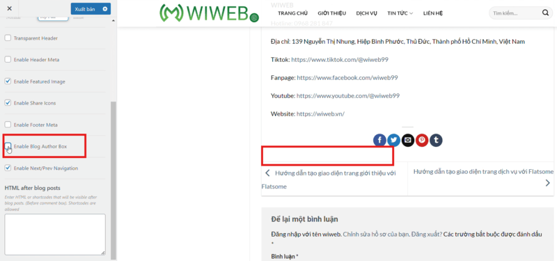 Sau khi chọn “Enable Blog Author Box “