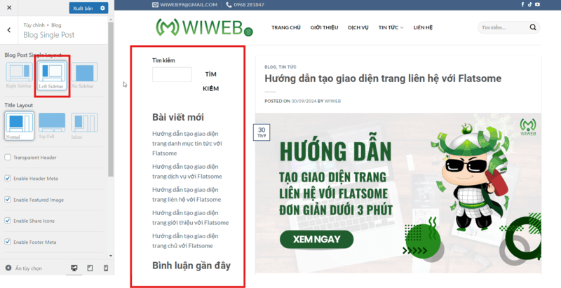 Chọn “Left Sidebar” để hiển thị sidebar bên trái