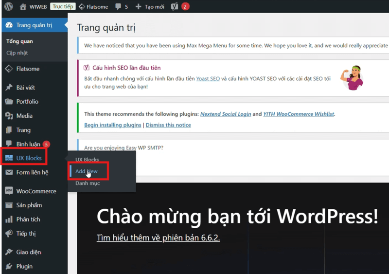 Chọn Add New để tạo mới block