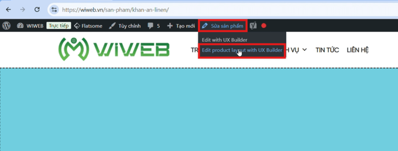 Chọn Edit Product Layout with UX Builder