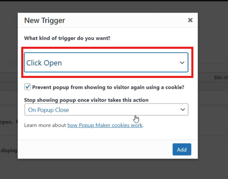 Thiết lập trigger cho popup