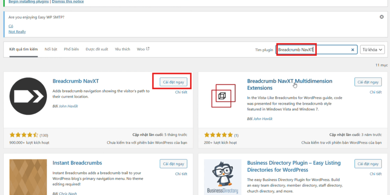 Cài plugin Breadcrumb NavXT