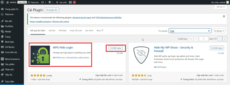 Cài đặt Plugin WPS Hide Login