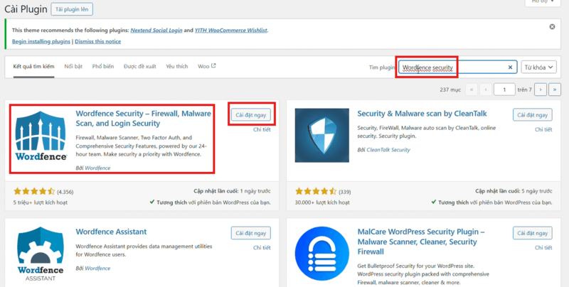 Tìm kiếm Plugin Wordfence Security