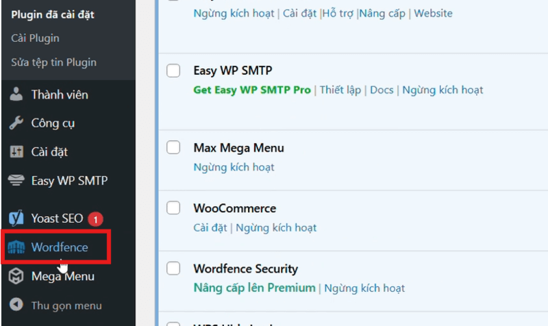 Truy cập Plugin Wordfence Security