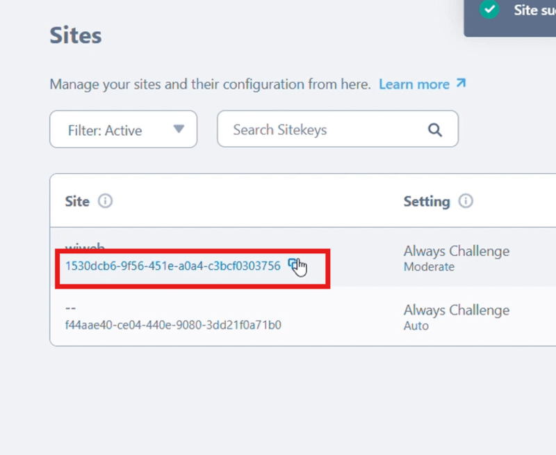 Copy site key