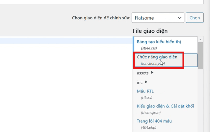 Mở tệp tin functions.php