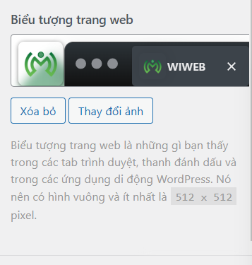 Thêm favicon qua mục Tùy Chỉnh