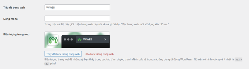 Thêm favicon qua Cài đặt chung